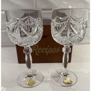 Vtg Lot of 2 BLEIKRISTALL ECHT GERMAN 24% CUT CRYSTAL‎ 7” Stem WINE GLASSES MCM